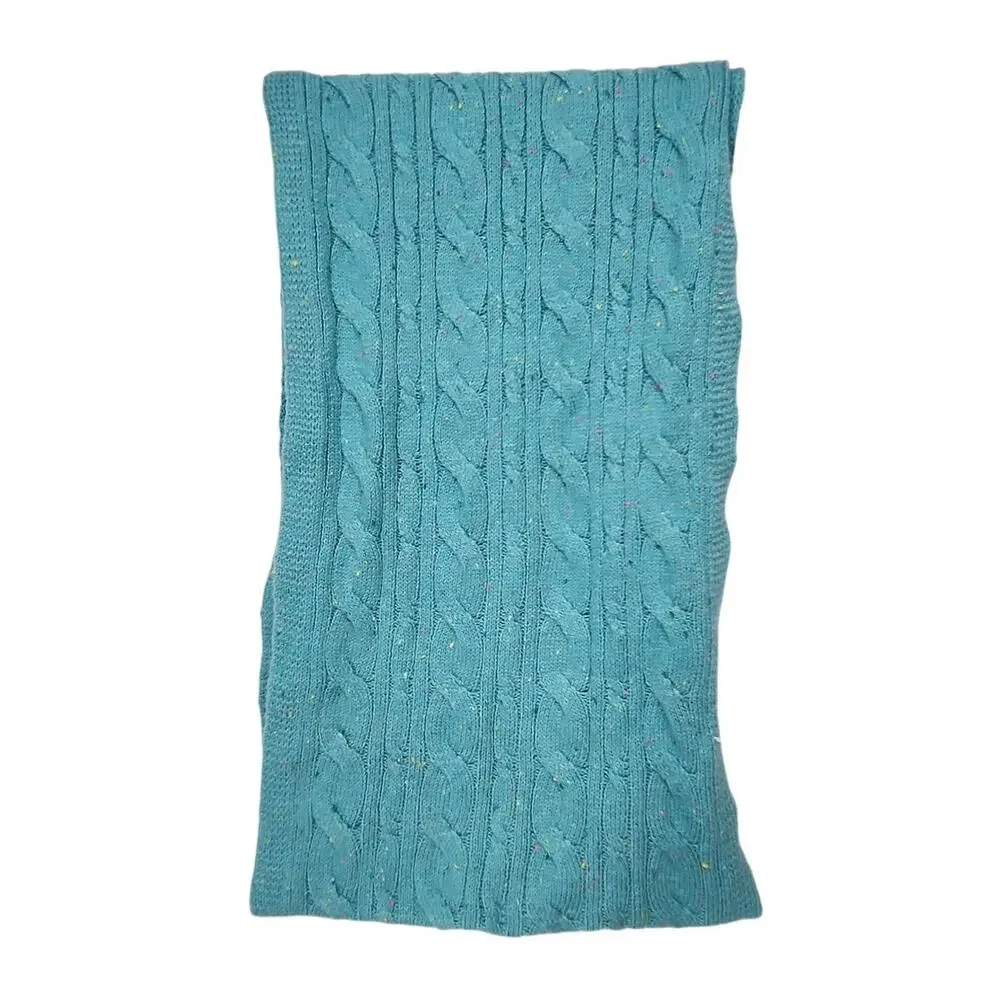 NWT Talbots Turquoise Flecked Cotton Cable Knit Long‎ Sweater Rectangle Scarf OS